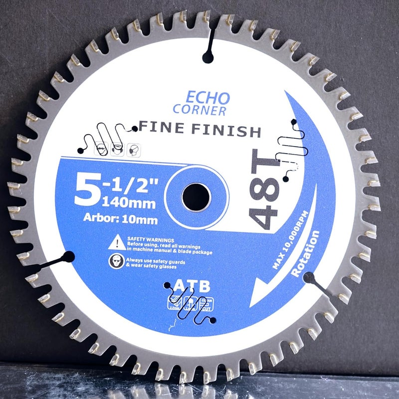 Echo Corner 5-1/2-Inch (10mm Arbor) Circular Saw Blades 48-Tooth, Heavy Duty 2-Pack Carbide TCT Fine Cut Fine Finish Crosscut Framing Wood Plywood MDF Plastic Veneer Lumber Laminate - Image 3
